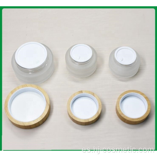 Tarros de cristal esmerilado de bambú vacío ambiental de la tapa cosmética 30g / botellas cosméticas de la loción / botellas y tarros cosméticos